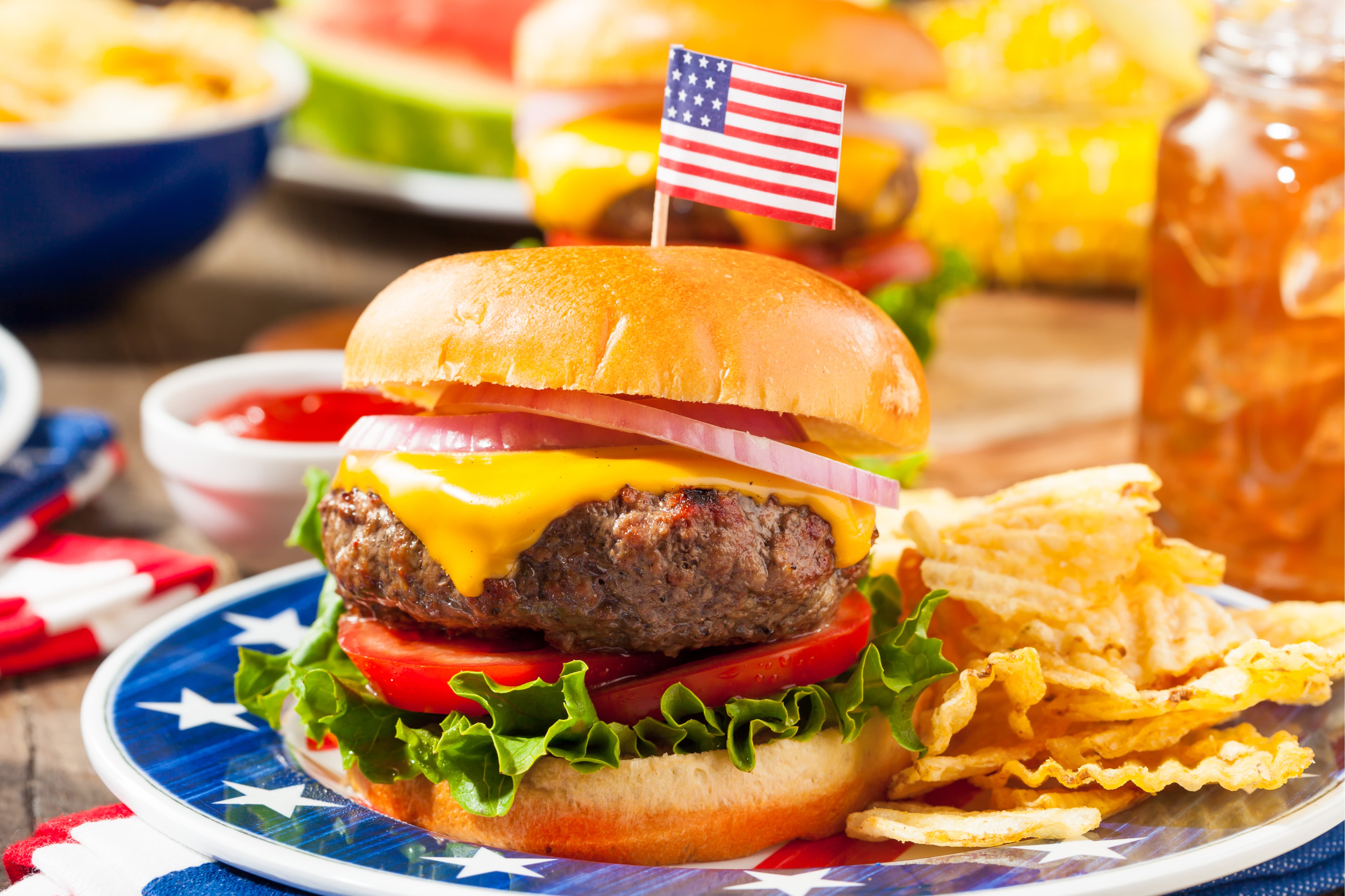 bbq hamburger and chips