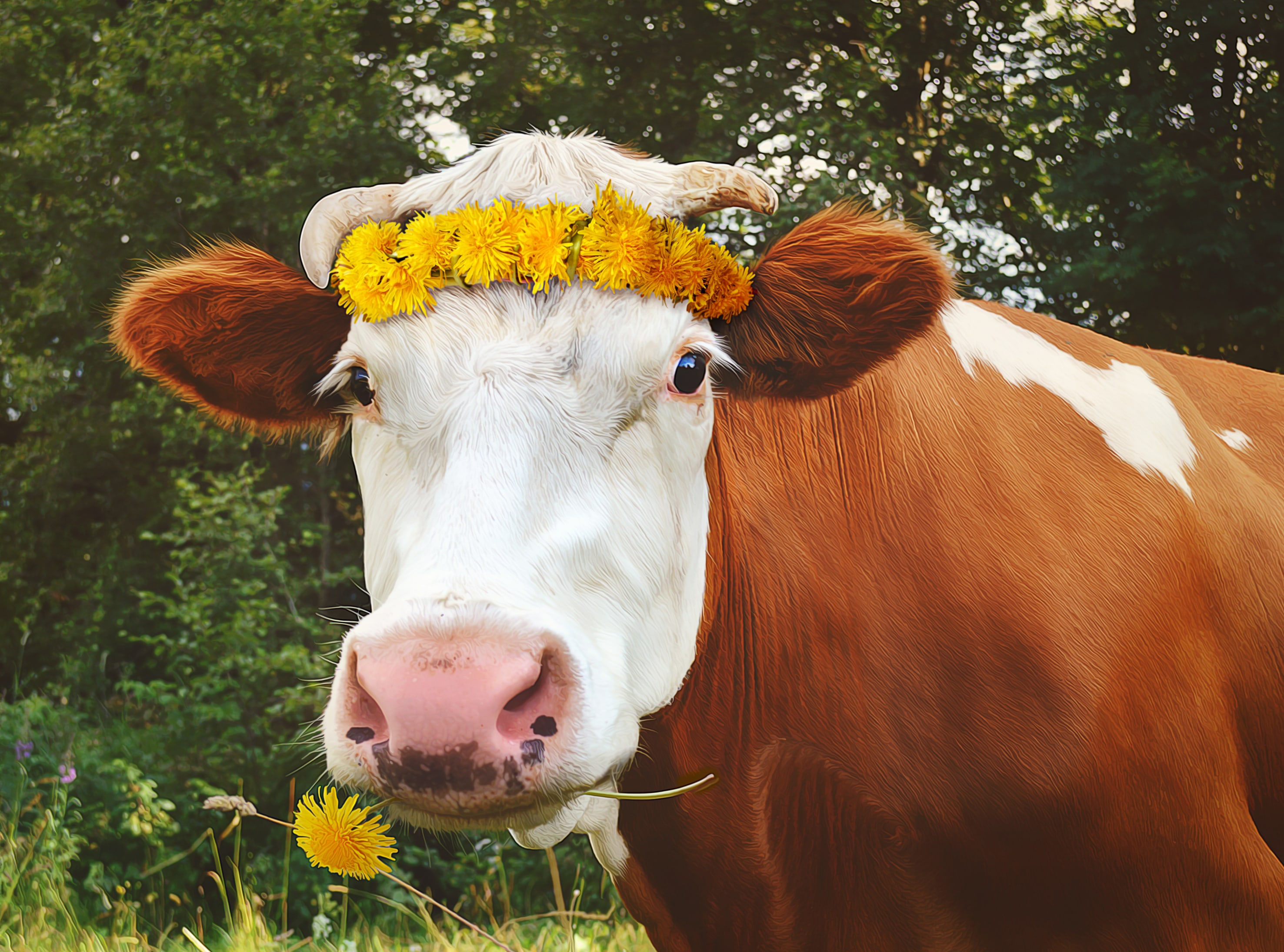 Cow celebrating National Dairy Month with flower crown