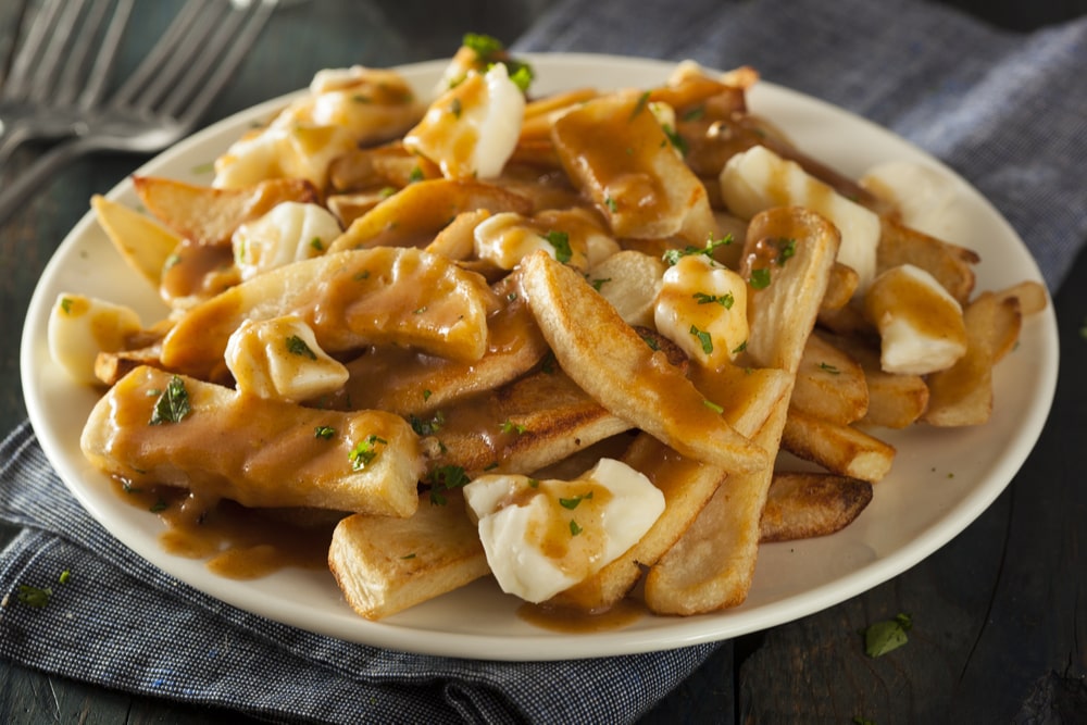 Traditional poutine made with leftover Thanksgiving gravy